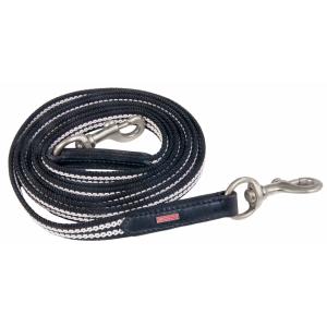 k381-blw-chr-braided-rubber-long-rein-for-horses-karlslund-black-white-chrome-250-cm